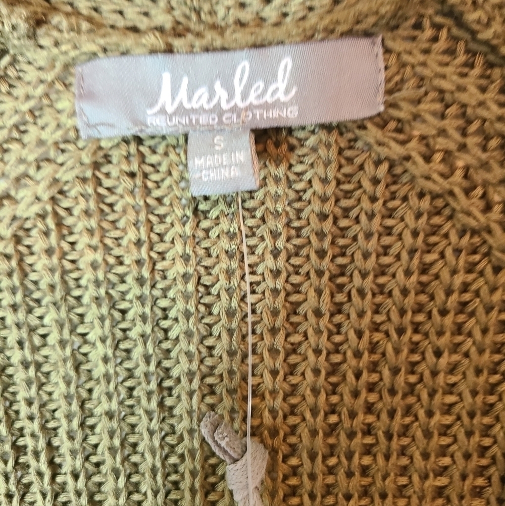 Marled Olive Green Cable Knit Open Front Cardigan Cozy Fall Boho Small NWT - Picture 8 of 9